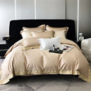 GobekUsa Gold Embroidery Duvet Set, Black Egyptian Cotton Bedding, 1000TC, Double King Queen