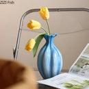 GobekUsa Blue Ceramic Flower Bud Vase for Table Decoration and Room Aesthetic
