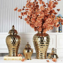 GobekUsa Geometric Golden Porcelain Jar - Home Decor Vase & Storage Tank