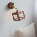 GobekUsa Clear Glass LED Wall Light Fixture Walnut Wood Pull Chain Switch Nordic Modern Wall Lamp