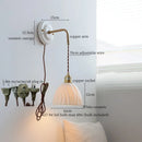 GobekUsa Ceramic Wall Sconce with Copper Arm | Pull Chain Switch LED Bedroom Lamp