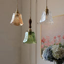 GobekUsa Green Glass LED Pendant Lamp | Modern Nordic Wood Walnut | Brass Knob Switch | Hanging Light