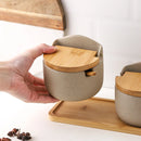 GobekUsa Ceramic Seasoning Jar Set with Bamboo Lid and Spoon