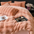 GobekUsa Gradient Faux Rabbit Fur Bedding Set - Warm Luxury Plush Duvet Cover & Quilt Sets