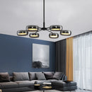 Modern Black Glass Multi-Pendant Chandelier With Remote