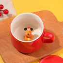 GobekUsa Christmas Animals Ceramic Tea Cup Set Red Porcelain Mugs