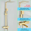 GobekUsa Golden Thermostatic Shower Faucet Set with Rainfall Shower Column and 3-Way Mixer