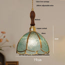 GobekUsa LED Wood Walnut & Green Glass Pendant Light - Nordic Modern Style