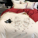 GobekUsa Butterfly Flowers Embroidery Wedding Bedding Set 1000TC Egyptian Cotton Duvet Cover