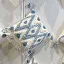 GobekUsa Geometric Diamond Tufted Embroidery Pillowcases - Blue & White Fringed, 45x45/30x50cm