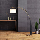 GobekUsa Adjustable Metal Floor Lamp with White Cloth Shade & Long Arm for Living Room