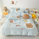 GobekUsa Cartoon Rabbit Applique Embroidery Bedding Set with Velvet Fleece for Cozy Comfort