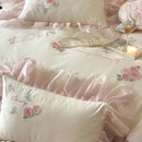 GobekUsa Butterfly Flowers Lace Ruffles 4Pcs Bedding Set: Duvet Cover, Sheet, Pillowcases