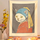 GobekUsa Cat With Pearl Earring Metal Wall Hanging Tapestry Art