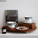 GobekUsa Grey Blue Rose Ceramic Cup & Saucer Set, Classical Mugs for Dining Table and Coffee Mug
