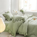GobekUsa Light Green Flounce 600TC Egyptian Cotton Bedding Set - Queen/King Size
