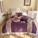 GobekUsa Korean Princess Style Cotton Bedding Set with Pleated Ruffles and Soft Quilt Cover