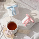 GobekUsa Bowknot Ceramic Mug & Saucer Set - Tea, Coffee, Juice Cup for Dining Table