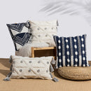 GobekUsa Geometric Embroidered Cushion Cover with Tufted Tassels for Sofa and Bedroom