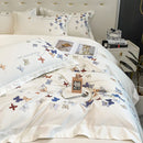 GobekUsa Butterfly Embroidery Cotton Luxury Bedding Set - 4Pcs