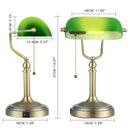 GobekUsa Green Glass Bankers Desk Lamp with USB Charging Port and Pull Chain Switch