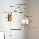 GobekUsa Cube Glass LED Wall Sconce Walnut Wood 2 Arms Rotatable Mirror Light