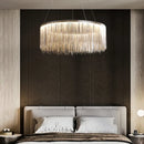 GobekUsa LED Tassel Chandelier Pendant Light for Living Room Villa Hall Silver Lustre