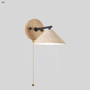 GobekUsa LED Yellow Travertine Wall Light with Wood Pull Chain Switch and Iron Frame