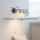 GobekUsa Black Wood LED Wall Light with Pull Chain Switch, Rotating Japanese Style Bedside Lamp