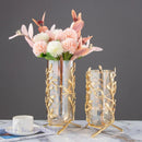 GobekUsa Gold Frame Glass Vase with Rattan Branches for Home Decor & Flower Arrangement