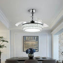 GobekUsa Crystal Fan Chandelier LED Light Retractable Blades Dimmable Remote Modern Home Decor