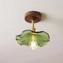 GobekUsa Green Glass LED Ceiling Lights: Modern Copper Wood Indoor Lamp