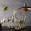 GobekUsa Giraffe Mother and Child Painted Sculpture - Modern Home Decoration Golden Ornament