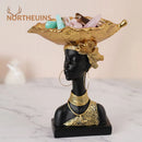 GobekUsa Black African Woman Resin Storage Figurine - Exotic Interior Decor Statue