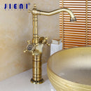GobekUsa Antique Brass Carved Waterfall Bathroom Faucet Set Mixer Tap