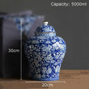 GobekUsa Blue & White Porcelain Jar with Gold Plating - Ceramic Storage & Desk Decor