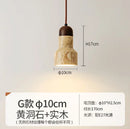 GobekUsa Japanese Wooden Stone Chandelier Pendant Light, Wabi-Sabi Style Yellow Cavity-Stone Lamp