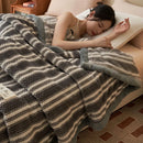 GobekUsa Japanese Striped Coral Fleece Blanket: Warm Sofa Cover, Office Nap Shawl, All Seasons