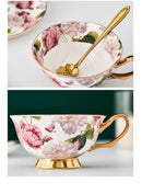 GobekUsa Bone China Tea Cup Set with Saucer Spoon - Elegant Black Tea Party Coffeeware