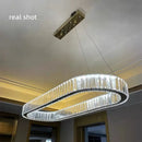 GobekUsa Crystal Chandelier Pendant Lights Dimmable LED Oval Lustre Hang Lamp
