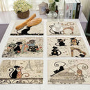 GobekUsa Black Cat Linen Placemat Set for Dining Table & Kitchen Decor