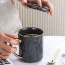 GobekUsa Nordic Gold Rim Mug Set - Light Luxury Ceramic Coffee Cups with Handle