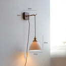 GobekUsa LED Wall Sconce Modern Japan Style Ceramic Lampshade Wooden Base Light