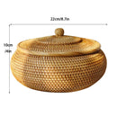 GobekUsa Handwoven Rattan Storage Box With Lid - Kitchen Food Container & Home Organizer