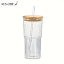 GobekUsa 500ml Ribbed Glass Cup with Lid and Straw | Stylish Drinking Glass for Any Occasion