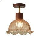 GobekUsa Amber Ice Crack Glass Wood Ceiling Light - Nordic Modern LED Fixture