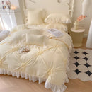 GobekUsa Lace Princess Bedding Set: Romantic Ruffles & Bow Duvet Cover, Sheet, Pillowcases