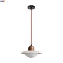 GobekUsa LED Pendant Lights Yellow Travertine Wood Hanging Lamp for Bedroom Dining Room