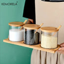 GobekUsa Glass Spice Jar Set with Bamboo Lid - 2/3PCS Round Mouth Seasoning Organizer