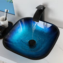 GobekUsa Gradient Blue Glass Basin Faucet Set with Waterfall Mixer Taps